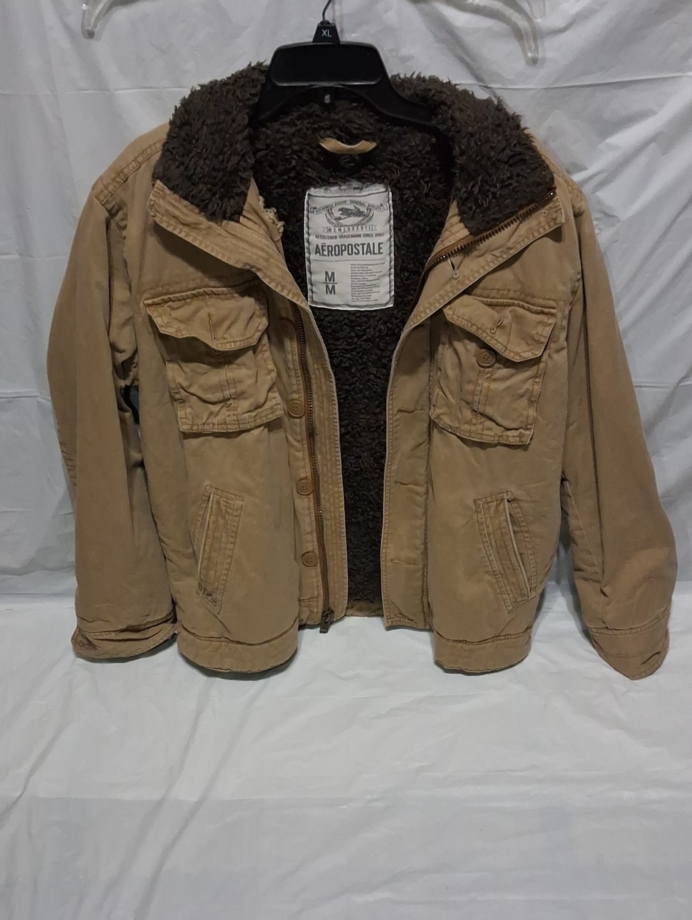 Aéropostale Canvas Utility Jacket Sherpa Lined Tan Men's Medium